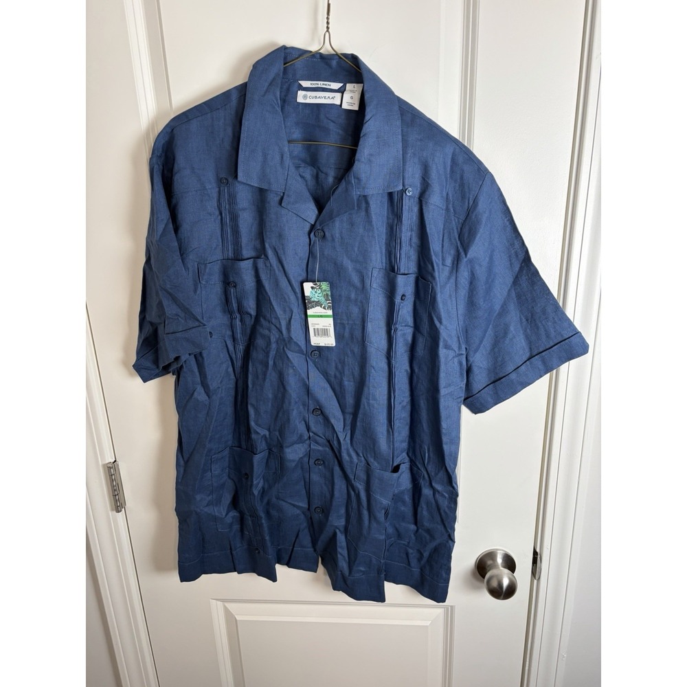 NWT!! MENS Ensign BLUE BUTTON UP 100% LINEN SHIRT Size Lg